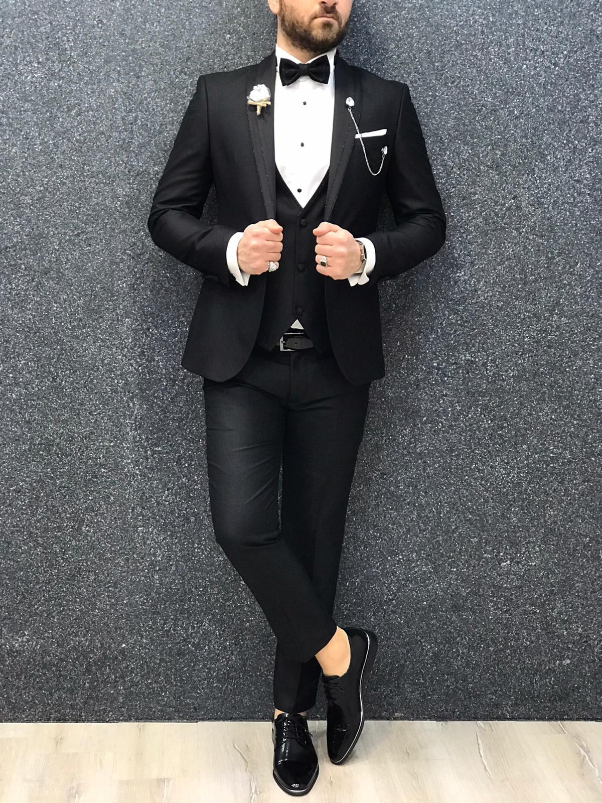 Nova Slim Fit Diamond  Black Tuxedo-baagr.myshopify.com-1-BOJONI