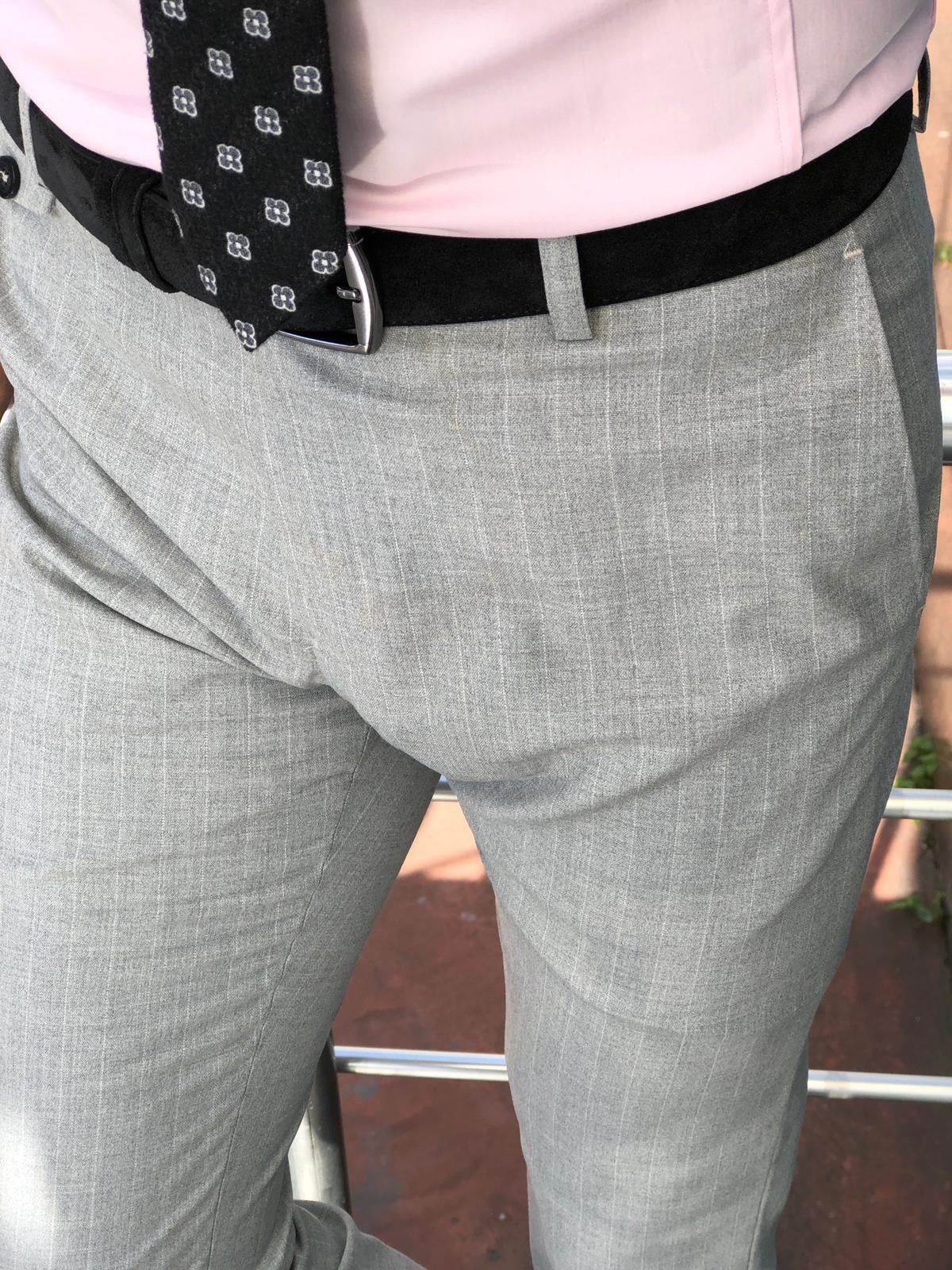 Sebast Slim Fit Stripe Pants in Gray | BOJONI