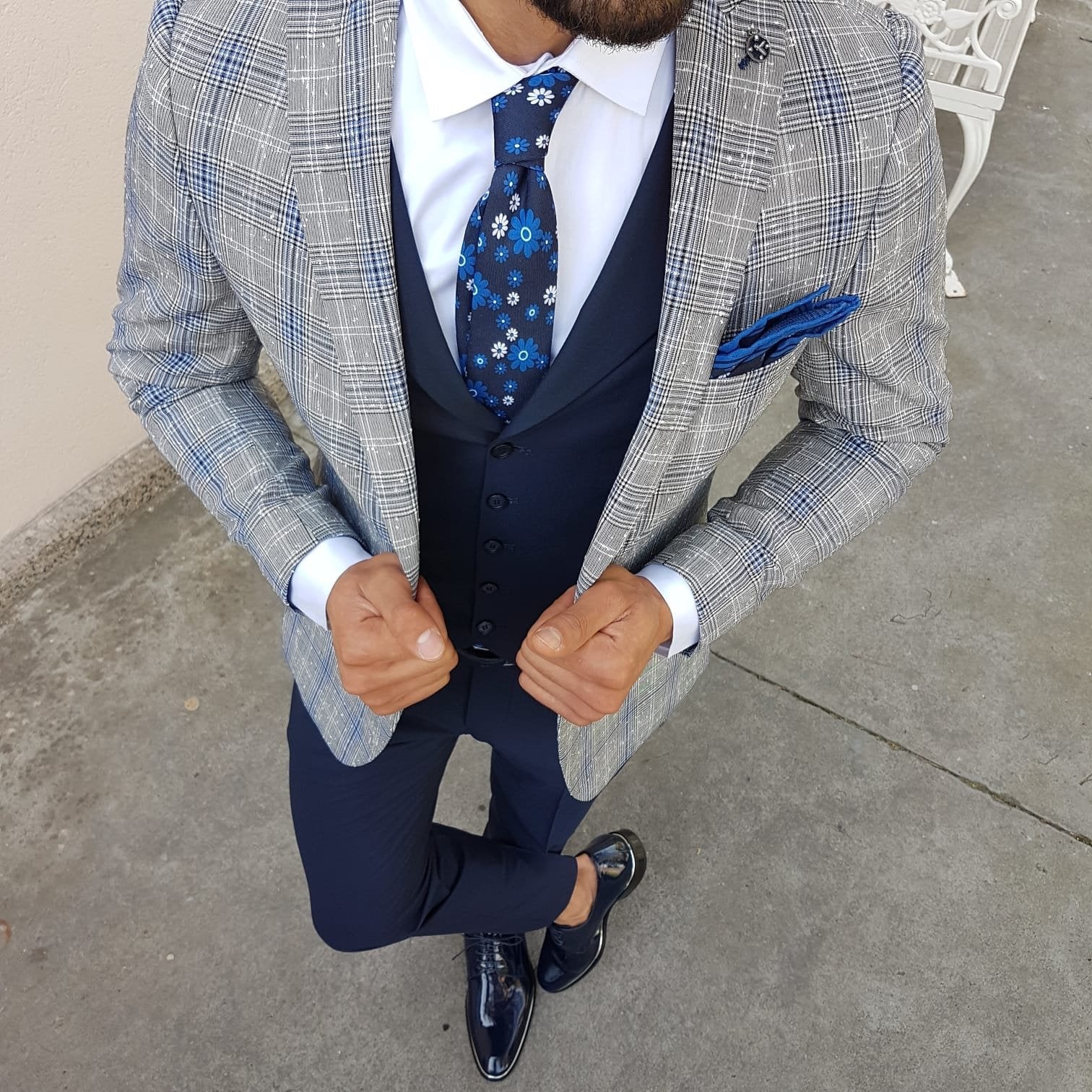 Slim-Fit Plaid Suit Vest Navy Blue-baagr.myshopify.com-suit-brabion