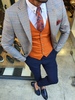 Load image into Gallery viewer, Abeston Orange Slim Fit Plaid Check Suit-baagr.myshopify.com-suit-BOJONI
