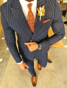Genova Navy Blue Slim Fit Pinstripe Double Breasted Suit-baagr.myshopify.com-suit-BOJONI