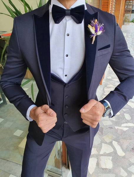 Caparini Navy Blue Slim Fit Peak Lapel Tuxedo | BOJONI
