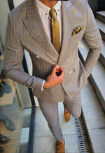 Load image into Gallery viewer, Bojoni Yellow Slim Fit Pinstripe Double Breasted Suit-baagr.myshopify.com-suit-BOJONI
