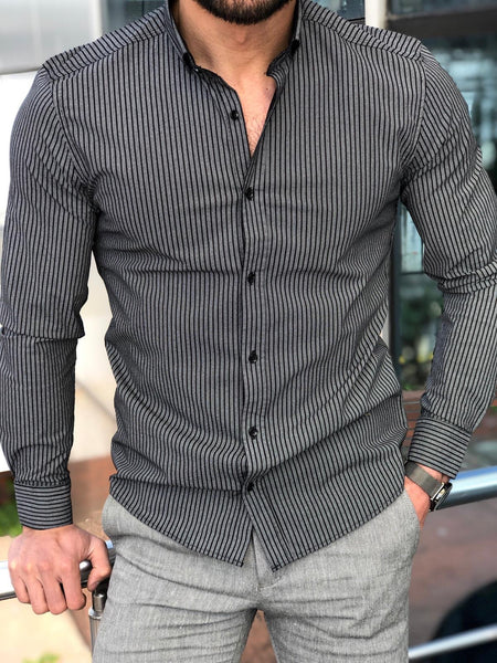Slim-Fit Striped Shirt in Black | BOJONI
