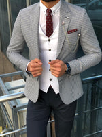 Load image into Gallery viewer, Forenzax Slim-Fit Plaid Suit Vest Navy-baagr.myshopify.com-suit-BOJONI
