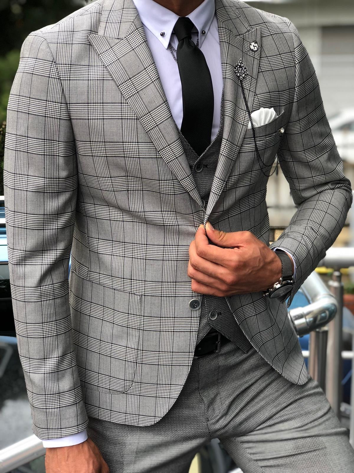 Greh Slim-Fit Plaid Suit Vest Gray-baagr.myshopify.com-suit-BOJONI