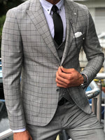 Load image into Gallery viewer, Greh Slim-Fit Plaid Suit Vest Gray-baagr.myshopify.com-suit-BOJONI
