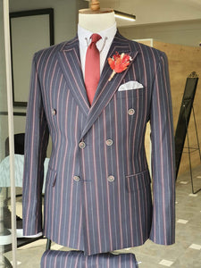 Boston Navy Blue Slim Fit Double Breasted Pinstripe Suit-baagr.myshopify.com-suit-BOJONI