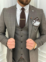 Load image into Gallery viewer, Casatani Coffee Slim Fit Plaid Suit-baagr.myshopify.com-1-BOJONI
