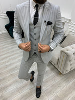 Load image into Gallery viewer, Lambrusco Gray Slim Fit Peak Lapel Striped Suit-baagr.myshopify.com-1-BOJONI
