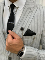 Load image into Gallery viewer, Lambrusco Gray Slim Fit Peak Lapel Striped Suit-baagr.myshopify.com-1-BOJONI
