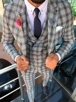 Load image into Gallery viewer, Andriano Slim-Fit Plaid Suit in Gray-baagr.myshopify.com-suit-BOJONI
