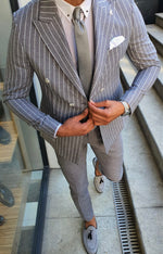 Load image into Gallery viewer, Bojoni White Slim Fit Pinstripe Double Breasted Suit-baagr.myshopify.com-suit-BOJONI
