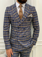 Load image into Gallery viewer, Vince Blue Slim Fit Double Breasted Plaid Suit-baagr.myshopify.com-1-BOJONI
