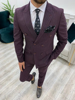 Load image into Gallery viewer, Furino Burgundy Slim Fit Double Breasted Pinstripe Suit-baagr.myshopify.com-1-BOJONI

