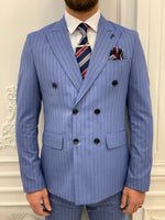 Load image into Gallery viewer, Bojoni Double Breasted Sky Blue Slim Fit Suit

