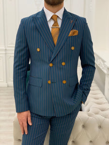 Bojoni Double Breasted Blue Slim Fit Suit