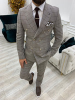 Load image into Gallery viewer, Rosario Light Brown Slim Fit Double Breasted Plaid Suit-baagr.myshopify.com-1-BOJONI
