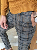 Load image into Gallery viewer, Garuzo Camel Slim Fit Plaid Pants-baagr.myshopify.com-Pants-BOJONI
