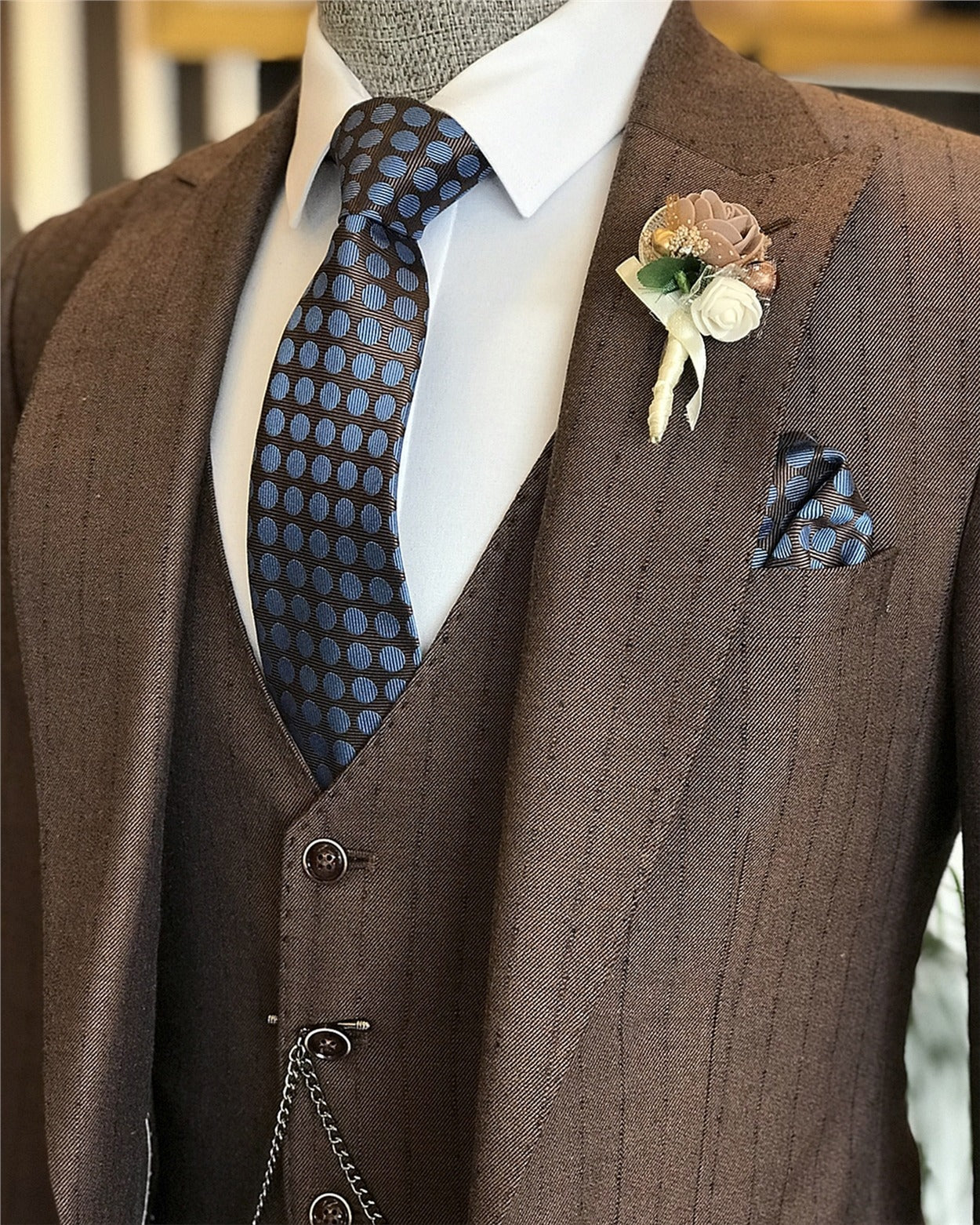 Bojoni Montreal Brown Slim-Fit Suit 3-Piece
