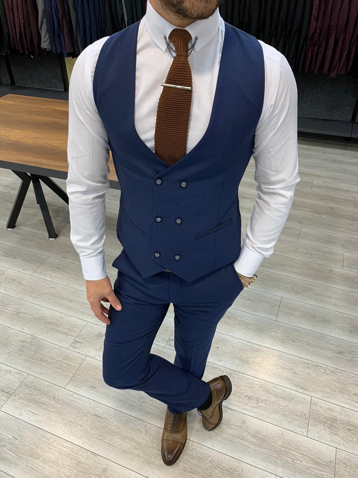 Rocca Navy Blue Slim Fit Pinstripe Suit-baagr.myshopify.com-1-BOJONI