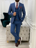 Load image into Gallery viewer, Argeli Blue Plaid Slim Fit Suit-baagr.myshopify.com-1-BOJONI
