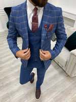 Load image into Gallery viewer, Argeli Blue Plaid Slim Fit Suit-baagr.myshopify.com-1-BOJONI
