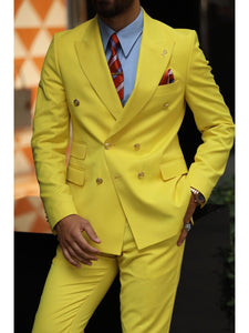 Bojoni Lerno Yellow Slim Fit Double Breasted Suit