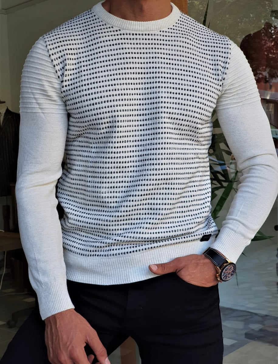 Bloom White Slim Crewneck Sweater | BOJONI