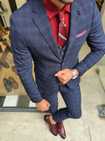 Load image into Gallery viewer, Orem Navy Blue Slim Fit Plaid Suit-baagr.myshopify.com-suit-BOJONI
