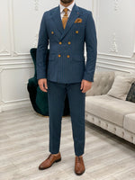 Load image into Gallery viewer, Bojoni Double Breasted Blue Slim Fit Suit
