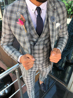 Load image into Gallery viewer, Andriano Slim-Fit Plaid Suit in Gray-baagr.myshopify.com-suit-BOJONI
