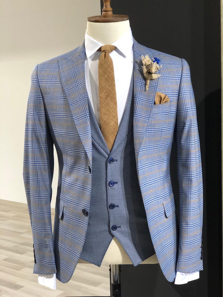 Slim-Fit Plaid Suit Vest Indigo | BOJONI