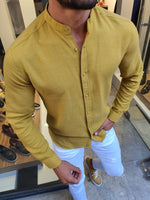 Load image into Gallery viewer, Madison Yellow Slim Fit Cotton Shirt-baagr.myshopify.com-Shirt-BOJONI
