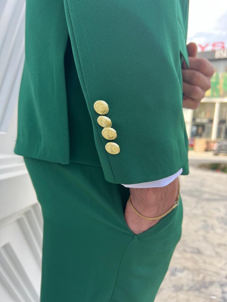 Bojoni Dayton Slim Fit Double Breasted Green Suit