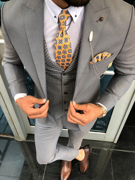 Slim-Fit Pattered Suit Vest Gray | BOJONI