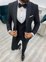 Load image into Gallery viewer, Fettachi Black Slim Fit Shawl Lapel Tuxedo-baagr.myshopify.com-1-BOJONI
