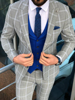 Load image into Gallery viewer, Slim-Fit Plaid Suit Vest Gray-baagr.myshopify.com-suit-BOJONI
