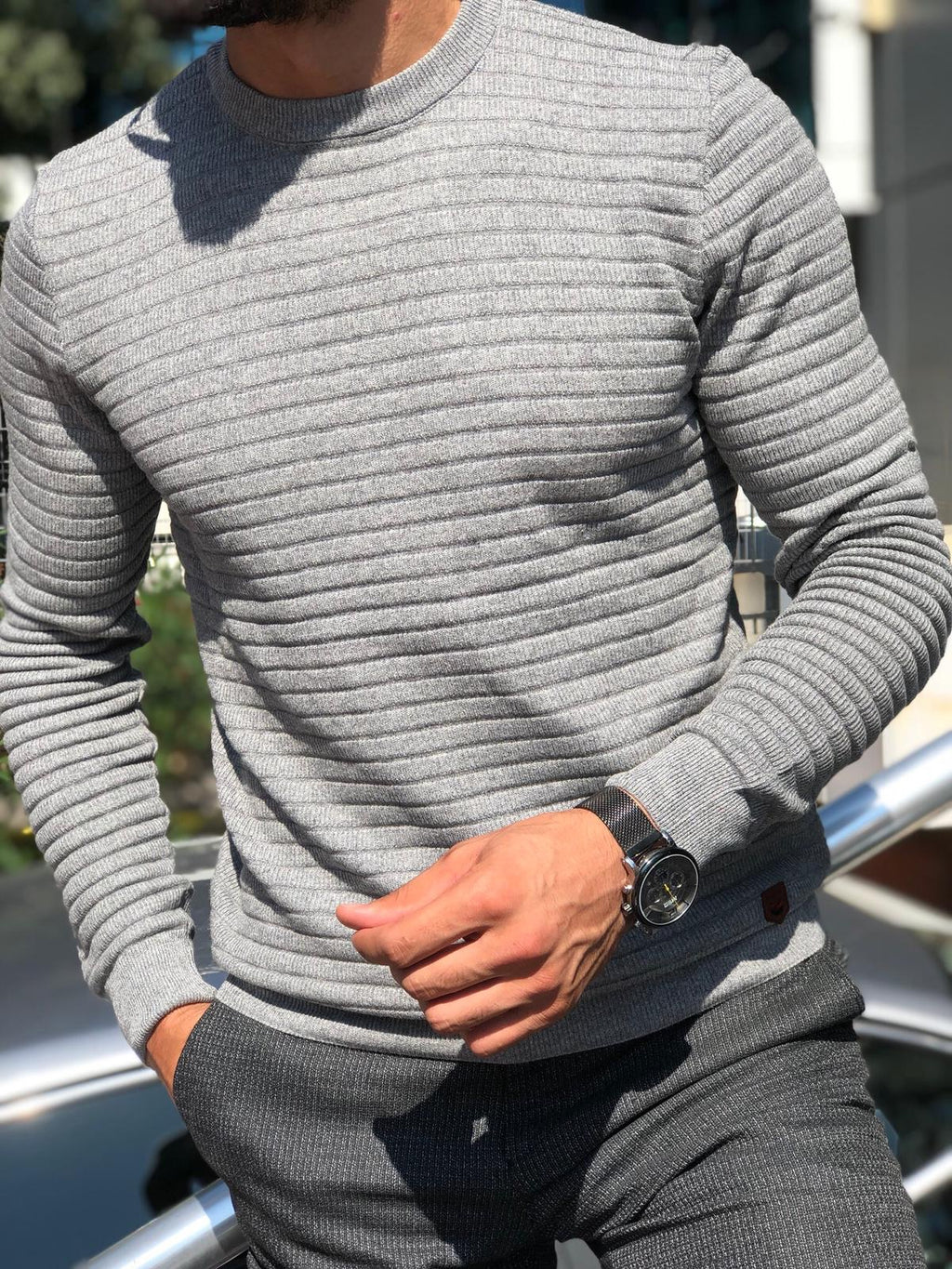 Slim-Fit Patterned Knitwear  Grey-baagr.myshopify.com-sweatshirts-BOJONI