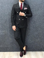 Load image into Gallery viewer, Louis Slim Fit Double Breasted Black Suit-baagr.myshopify.com-1-BOJONI
