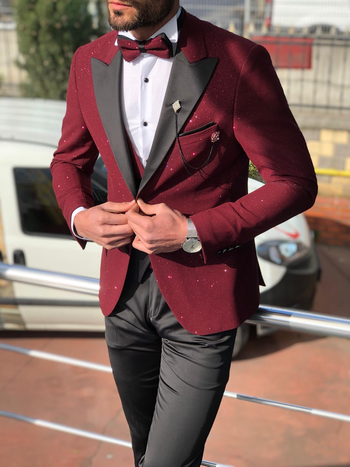 Slim-Fit Tuxedo Suit Claret Red II freeshipping - BOJONI