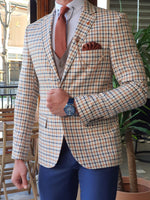 Load image into Gallery viewer, Forenzax Beige Plaid Slim Fit Suit-baagr.myshopify.com-suit-BOJONI
