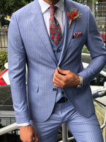 Load image into Gallery viewer, Bluness Slim-Fit Striped Suit Vest Blue-baagr.myshopify.com-suit-BOJONI
