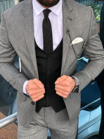 Load image into Gallery viewer, Slim-Fit Patterned Suit Vest Black-baagr.myshopify.com-suit-BOJONI
