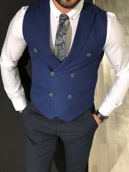 BOJONI Blue Double Breasted | Slim-Fit Vest