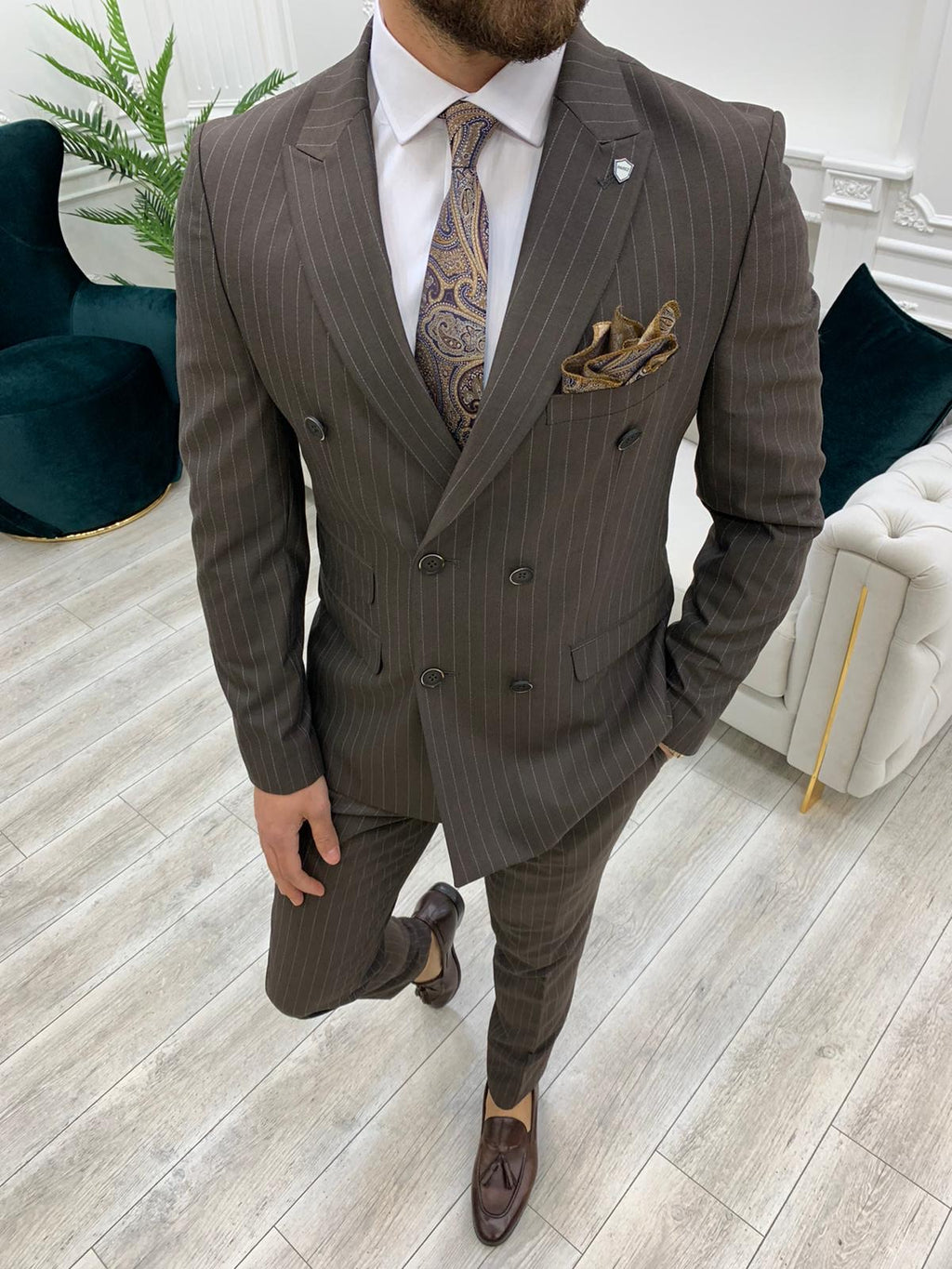 Furino Coffee Slim Fit Double Breasted Pinstripe Suit-baagr.myshopify.com-1-BOJONI