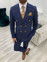 Load image into Gallery viewer, Bojoni Double Breasted Navy Blue Slim Fit Suit

