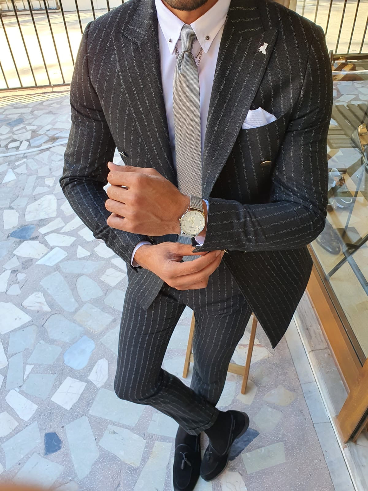 Giotto Black Slim Fit Pinstripe Double Breasted Suit-baagr.myshopify.com-suit-BOJONI