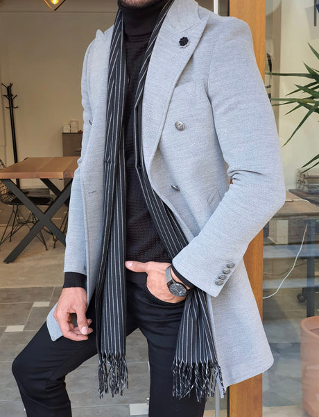 Forenzax Gray Slim Fit Wool Long Coat | BOJONI