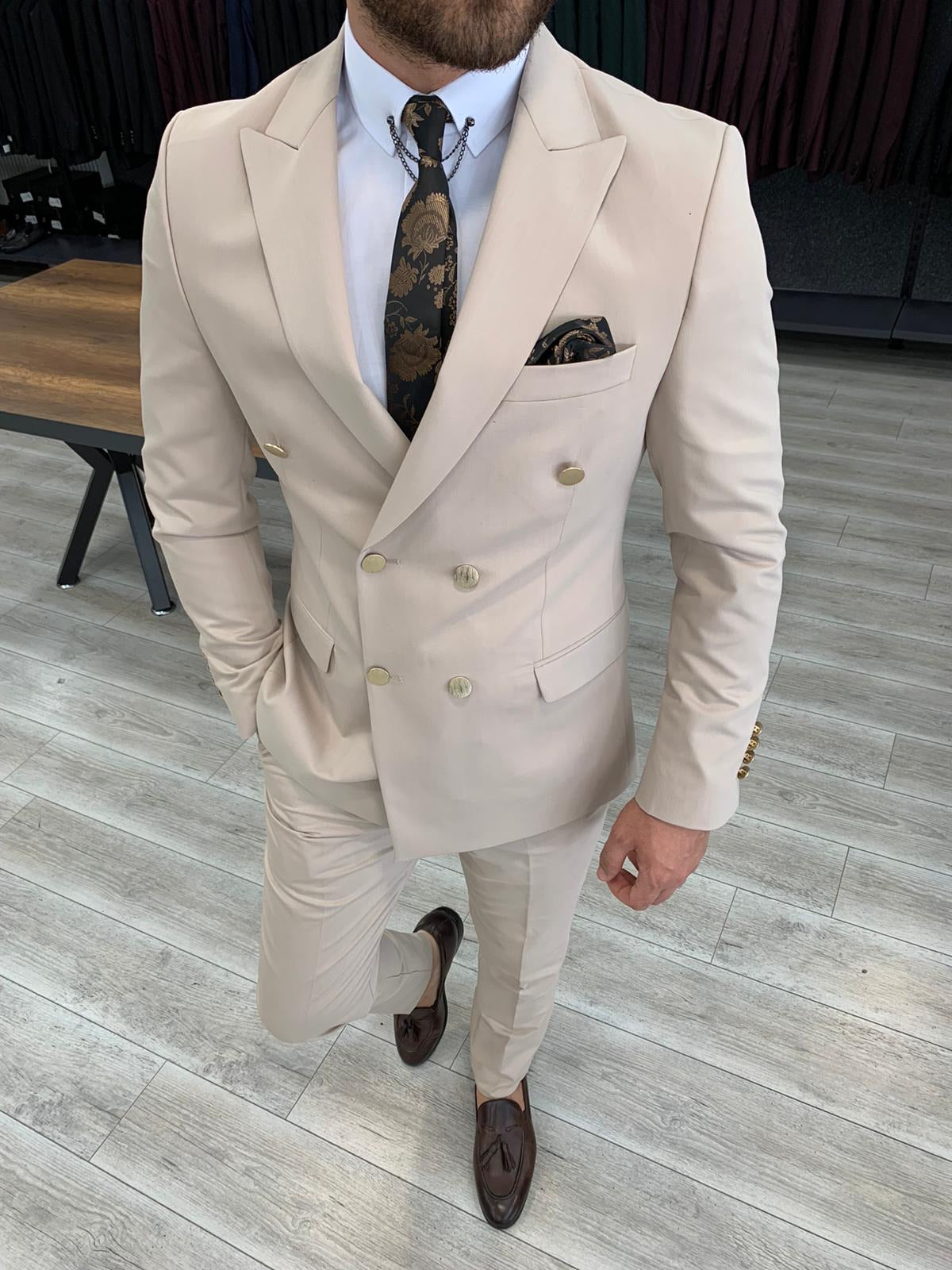 Crystal Double Breasted Cream Suit BOJONI